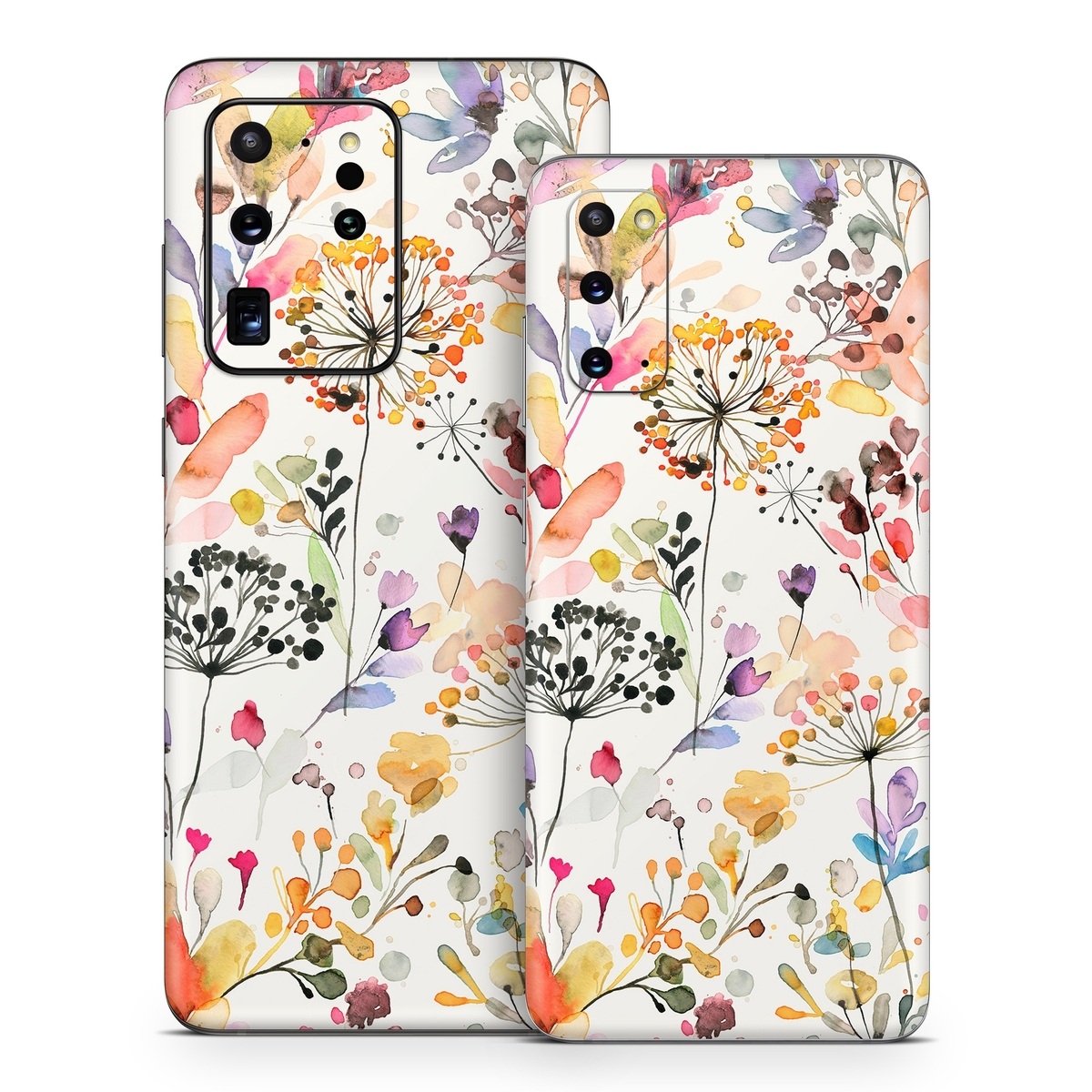 Samsung Galaxy S20 Series Skin design of Flower, Petal, Rectangle, Branch, Creative arts, Plant, Line, Art, Painting, Font, with white, pink, red, yellow, orange, green, blue, purple colors