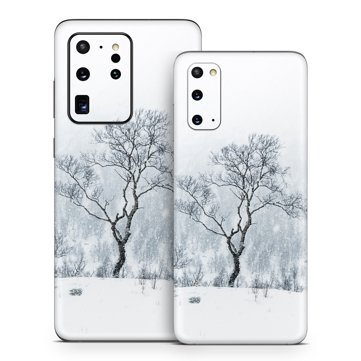 Samsung Galaxy S20 Series Skin design of Snow, Winter, Tree, Nature, White, Sky, Atmospheric phenomenon, Natural landscape, Freezing, Blizzard, with white, gray, black colors