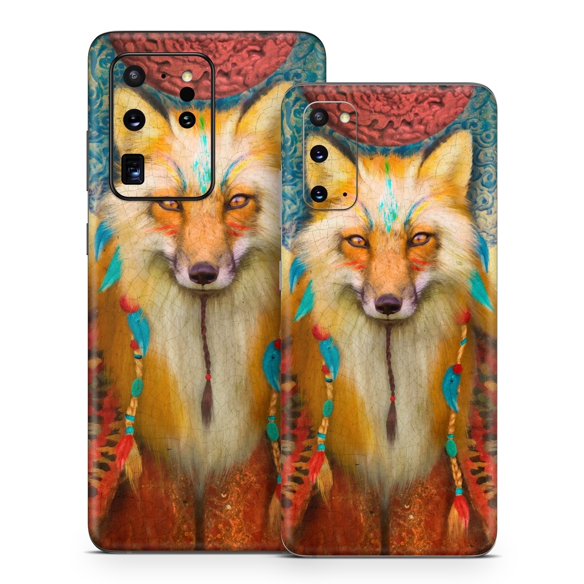 Samsung Galaxy S20 Series Skin design of Red fox, Canidae, Fox, Wildlife, Swift fox, Carnivore, Jackal, Fur, Snout, Art, with red, black, gray, green, blue colors