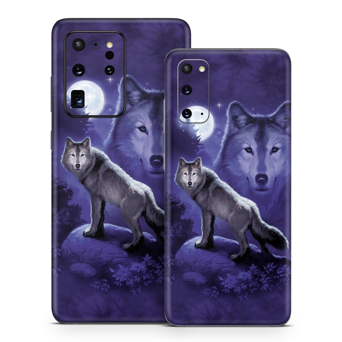 Samsung Galaxy S20 Series Skin design of Wolf, Canidae, canis lupus tundrarum, Canis, Wolfdog, Dog, Native american indian dog, Wildlife, Sakhalin husky, Moonlight, with blue, black, gray colors