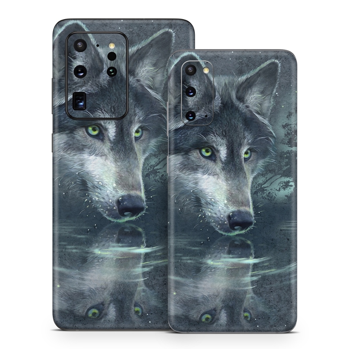 Samsung Galaxy S20 Series Skin design of Wolf, Canidae, Wildlife, Red wolf, Canis, canis lupus tundrarum, Snout, Saarloos wolfdog, Wolfdog, Carnivore, with black, gray, blue colors