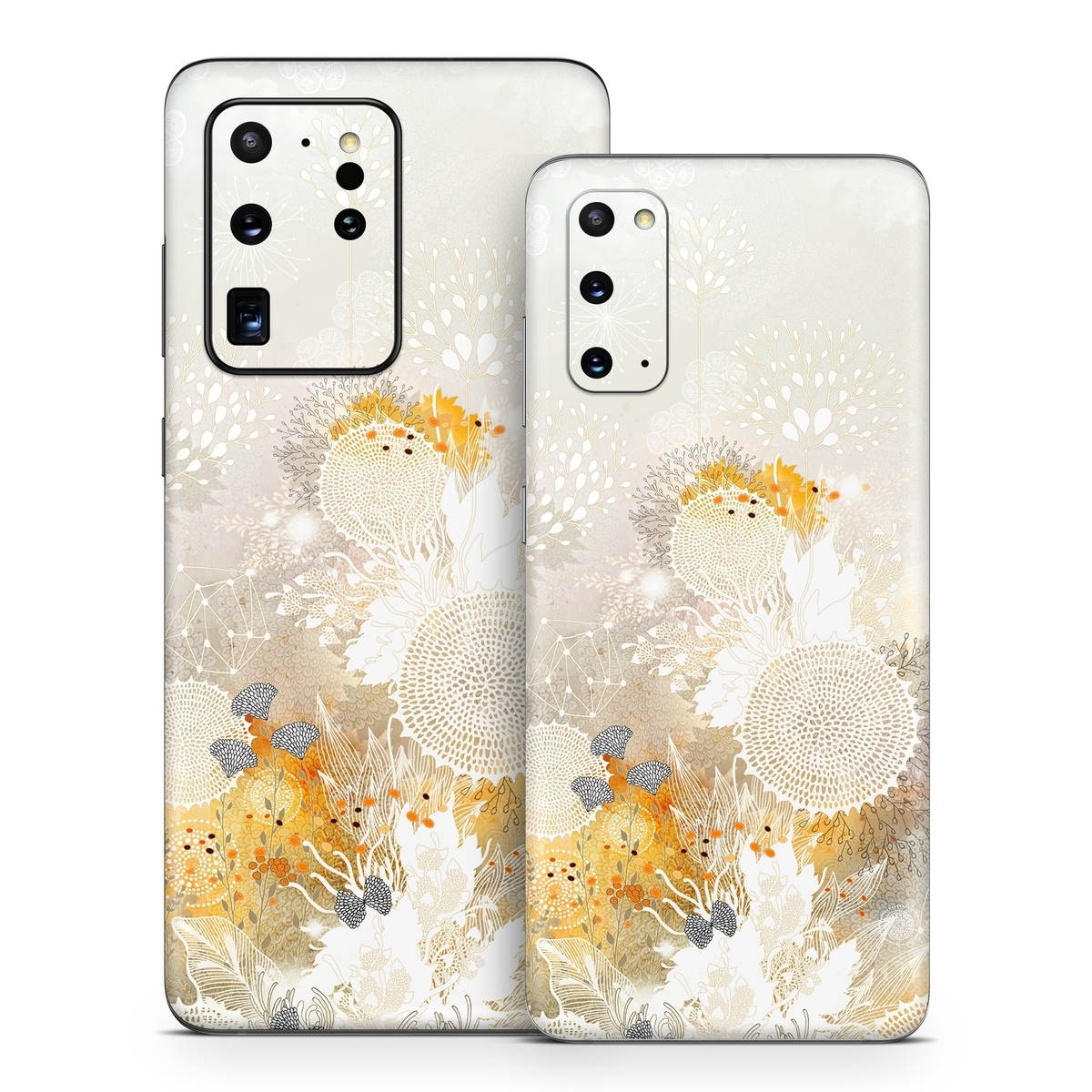 Samsung Galaxy S20 Series Skin design of Pattern, Floral design, Flower, Plant, Illustration, camomile, Wildflower, Art, with gray, yellow, pink, white, green colors