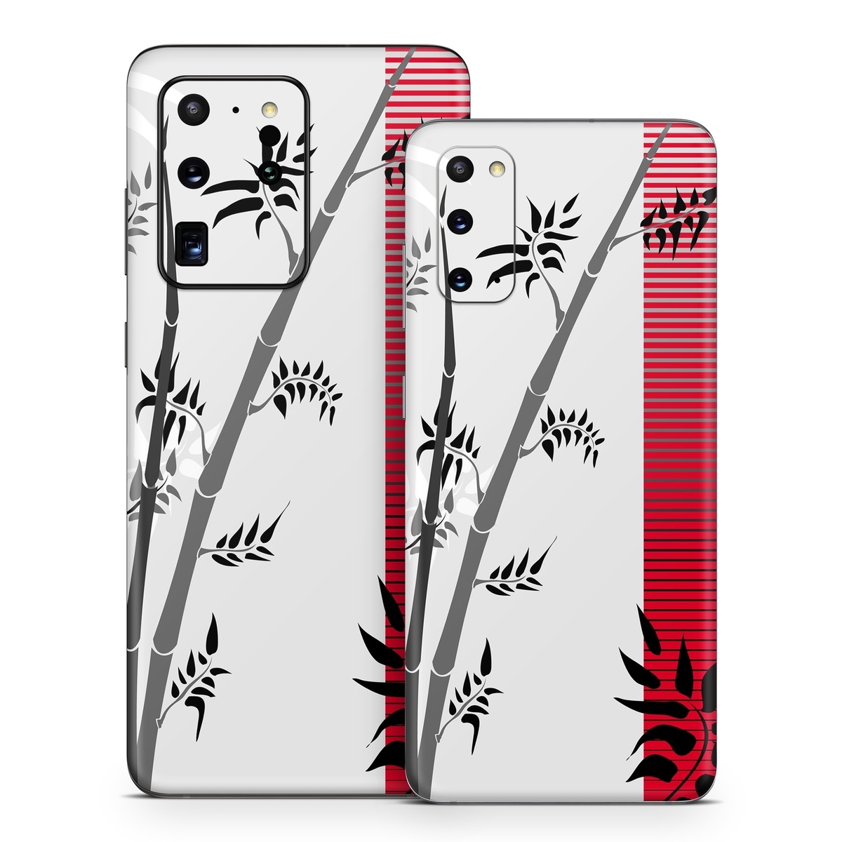 Samsung Galaxy S20 Series Skin design of Botany, Plant, Branch, Plant stem, Tree, Bamboo, Pedicel, Black-and-white, Flower, Twig, with gray, red, black, white colors