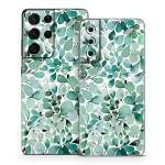 Watercolor Eucalyptus Leaves Samsung Galaxy S21 Series Skin