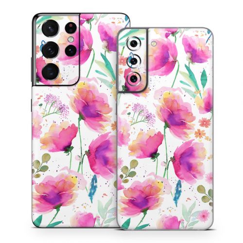 Abstract Pink Poppies Samsung Galaxy S21 Series Skin