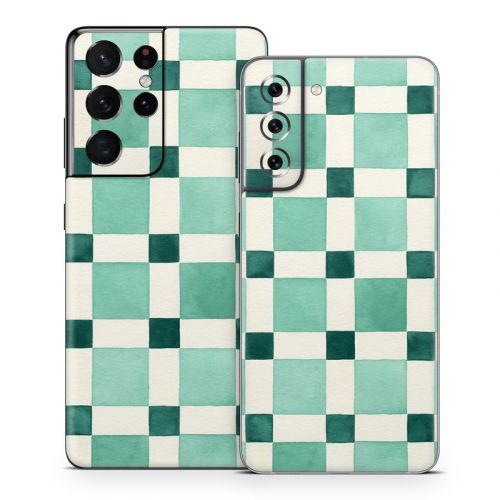 Checker Mosaic Green Samsung Galaxy S21 Series Skin