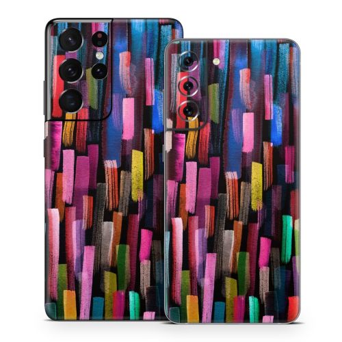 Colorful Brushstrokes Black Samsung Galaxy S21 Series Skin