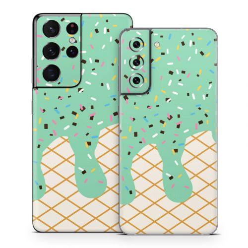 Mint Chocolate Chip Ice Cream Drip Samsung Galaxy S21 Series Skin