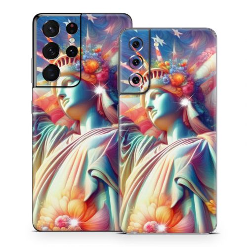 Lady Liberty and Flowers Samsung Galaxy S21 Series Skin