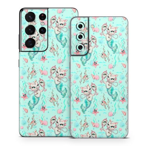 Merkittens with Pearls Aqua Samsung Galaxy S21 Series Skin