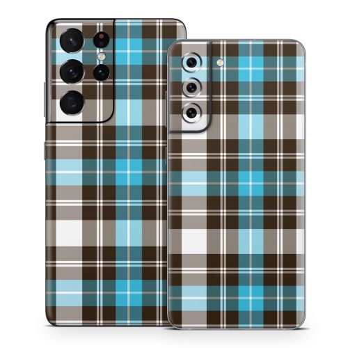 Turquoise Plaid Samsung Galaxy S21 Series Skin