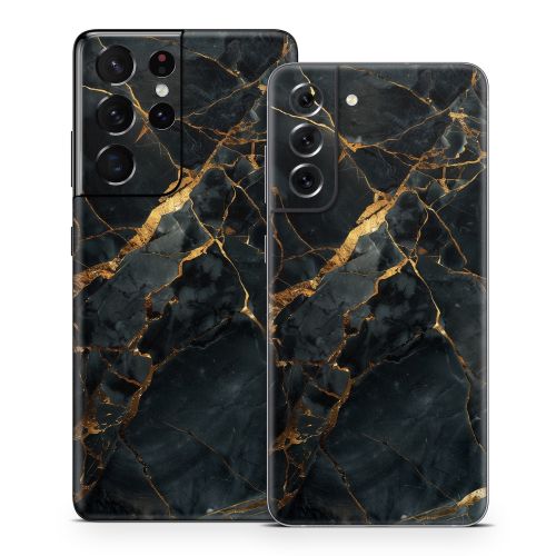Repaired Black Marble Samsung Galaxy S21 Series Skin