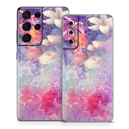 Sketch Flowers Lily Samsung Galaxy S21 Series Skin