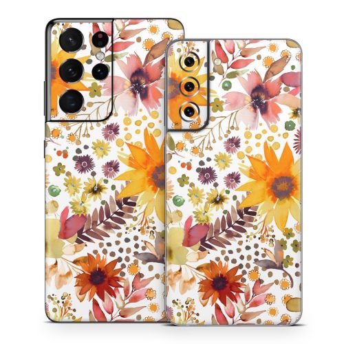 Summer Watercolor Sunflowers Samsung Galaxy S21 Series Skin