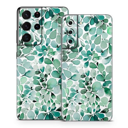 Watercolor Eucalyptus Leaves Samsung Galaxy S21 Series Skin