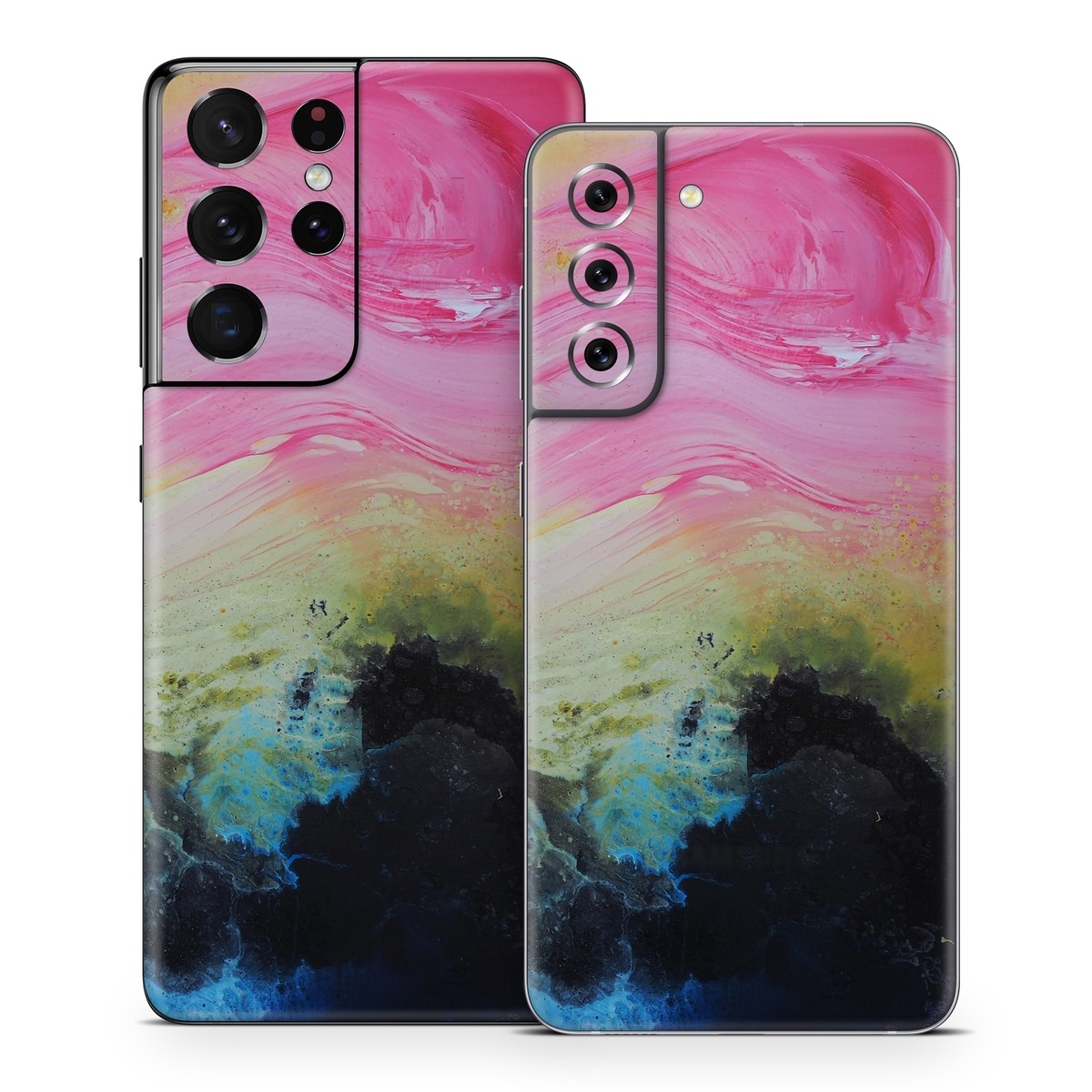 Samsung Galaxy S21 Series Skin design of Painting, Modern art, Acrylic paint, Art, Pink, Watercolor paint, Visual arts, Paint, Artwork, Magenta, with pink, yellow, orange, blue, black, red colors