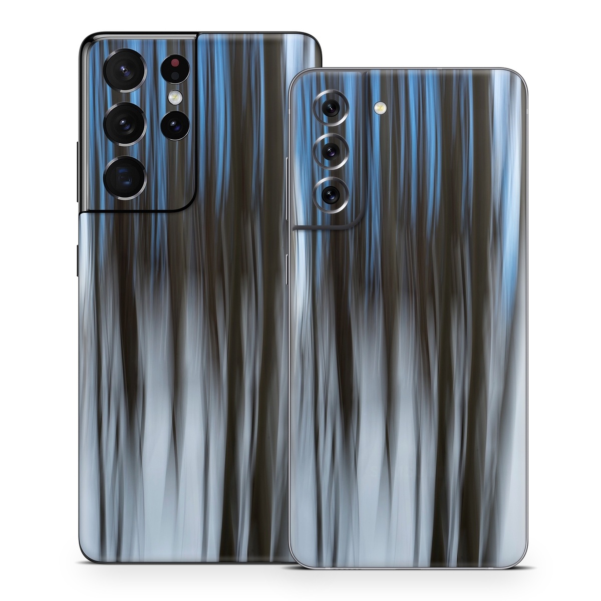 Samsung Galaxy S21 Series Skin design of Water, Blue, Natural environment, Tree, Forest, Line, Waterfall, Plant, Black-and-white, Reflection, with black, white, blue colors