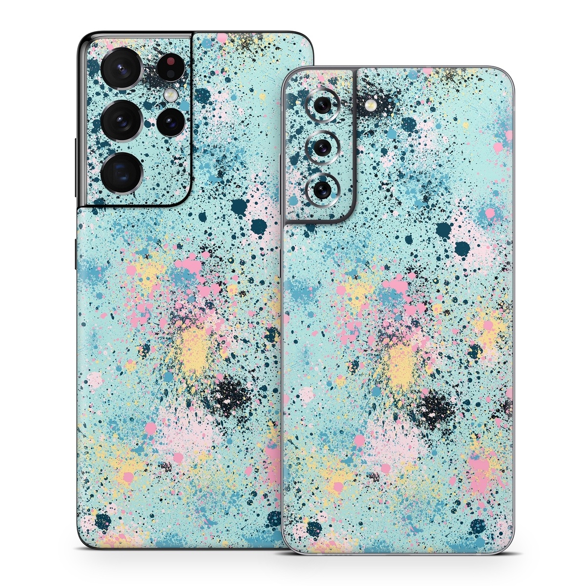 Samsung Galaxy S21 Series Skin design of Colorfulness, Art, Paint, Aqua, Art paint, Pattern, Tints and shades, Magenta, Electric blue, Creative arts, with blue, black, pink, yellow colors