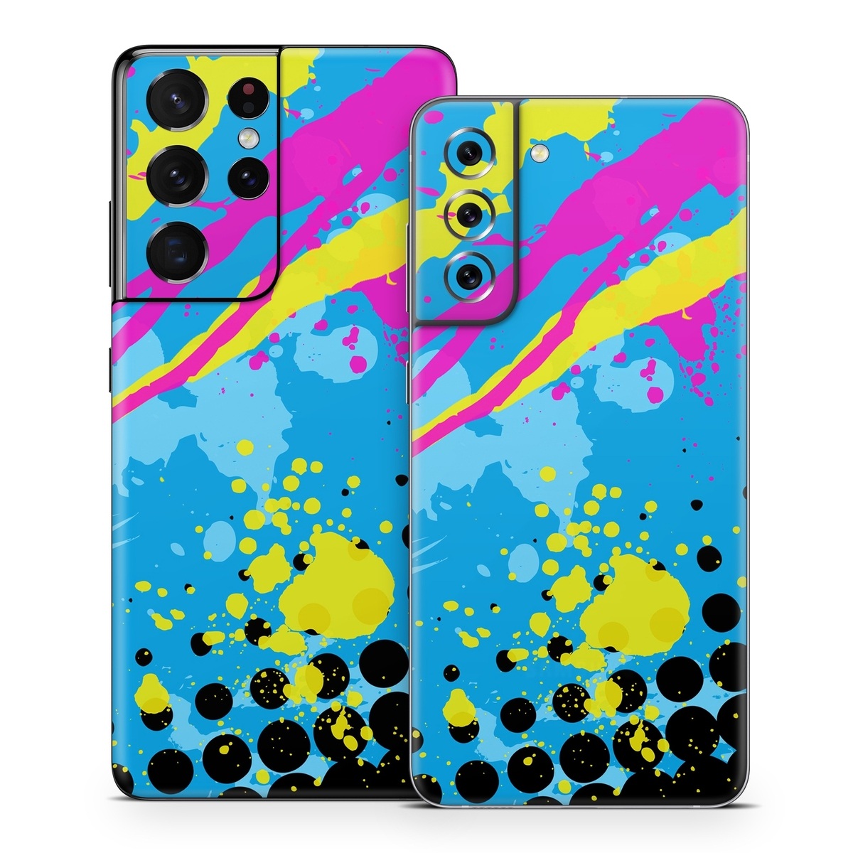 Samsung Galaxy S21 Series Skin design of Blue, Colorfulness, Graphic design, Pattern, Water, Line, Design, Graphics, Illustration, Visual arts, with blue, black, yellow, pink colors