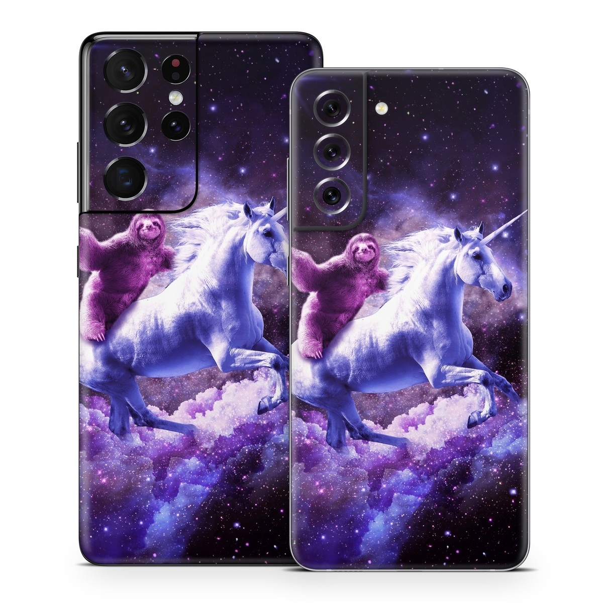 Samsung Galaxy S21 Series Skin design of Purple, Unicorn, Fictional character, Violet, Mythical creature, Illustration, Sky, Graphic design, Space, Constellation, with black, white, blue, purple, gray, brown colors