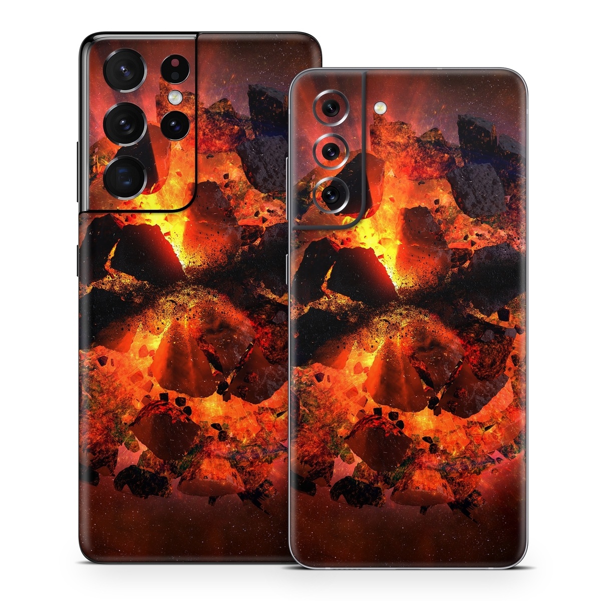Samsung Galaxy S21 Series Skin design of Flame, Heat, Fire, Space, Atmosphere, Charcoal, Explosion, Geological phenomenon, Ash, Graphics, with black, red colors