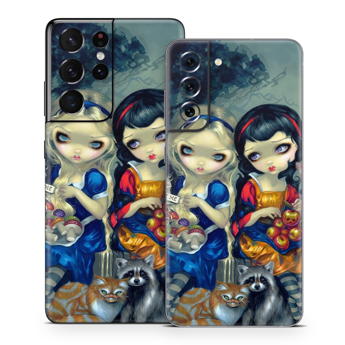 Samsung Galaxy S21 Series Skin design of Doll, Cartoon, Illustration, Cat, Art, Fawn, Toy, Fictional character, Whiskers, with blue, yellow, red, orange, gray colors