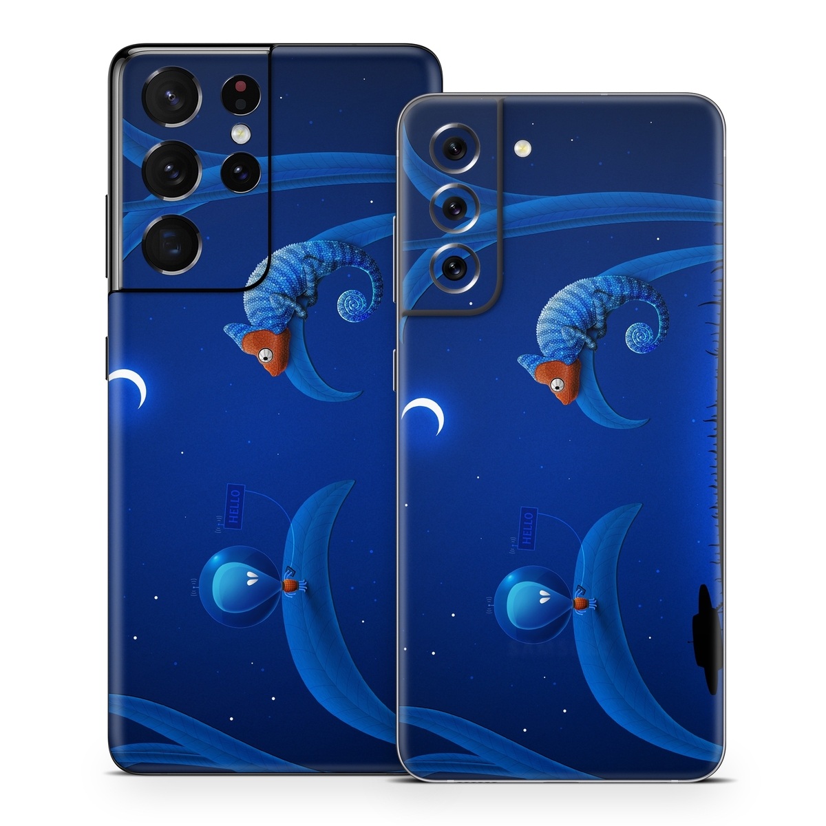 Samsung Galaxy S21 Series Skin design of Organism, Astronomical object, Space, Illustration, Night, Graphics, with black, blue, orange colors
