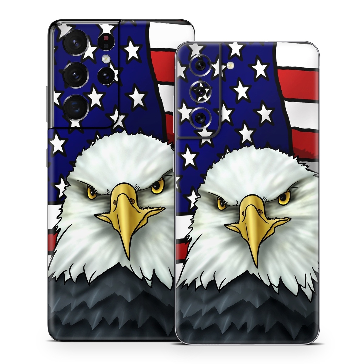 Samsung Galaxy S21 Series Skin design of Bald eagle, Eagle, Bird, Bird of prey, Accipitridae, Beak, Accipitriformes, Sea eagle, Flag, with white, gray, blue, yellow, red colors