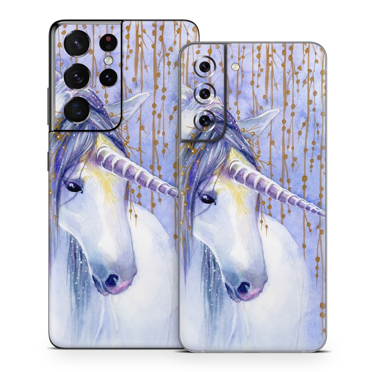 Samsung Galaxy S21 Series Skin design of Horse, Eyelash, Painting, Working animal, Line, Art, Paint, Snout, Pack animal, Illustration, with white, purple, brown, yellow colors