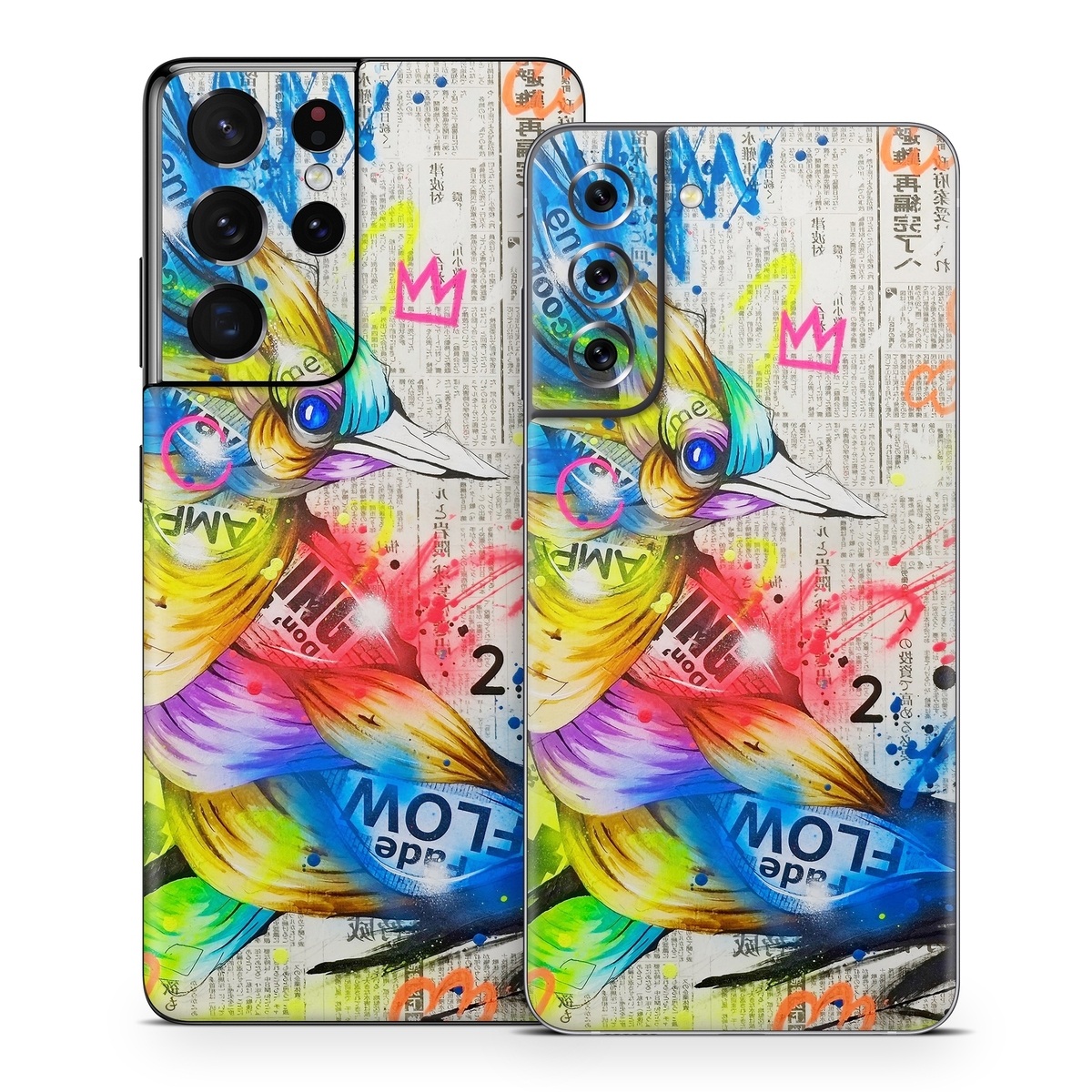 Samsung Galaxy S21 Series Skin design of Graphic design, Font, Art, Graphics, Illustration, with blue, red, orange, pink, white, black, yellow, green colors