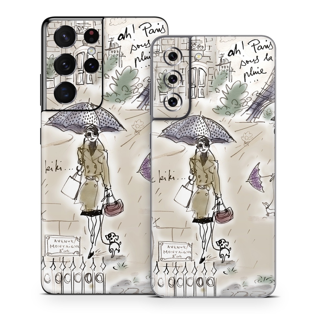 Samsung Galaxy S21 Series Skin design of Cartoon, Umbrella, Illustration, Organism, Art, Fiction, Fictional character, with brown, gray, purple colors