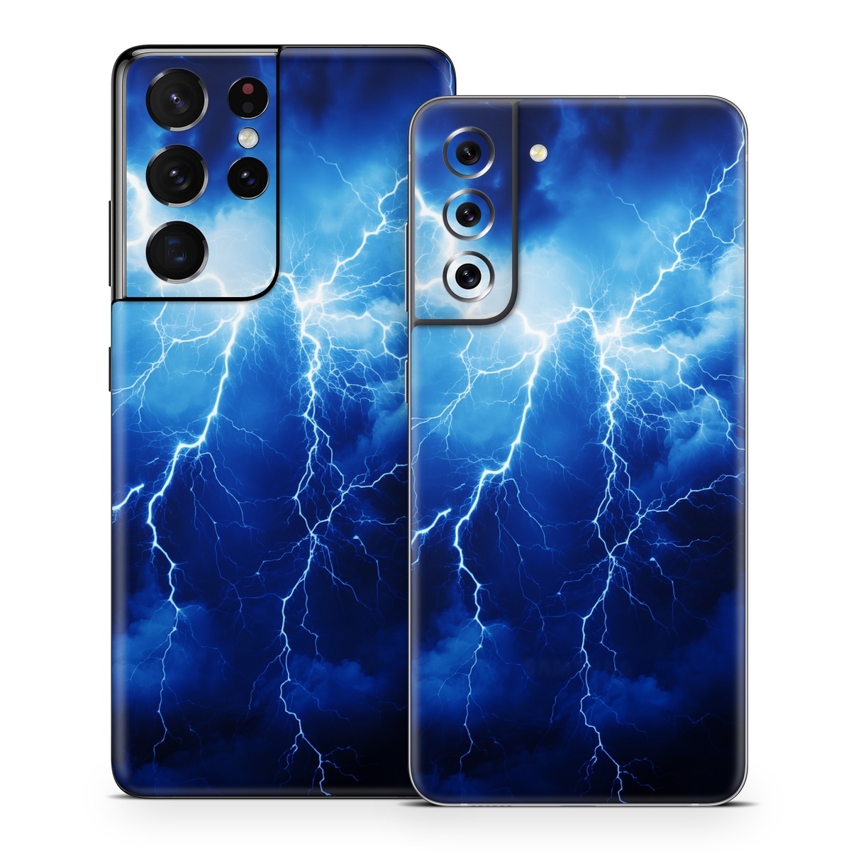 Samsung Galaxy S21 Series Skin design of Thunder, Sky, Atmosphere, Daytime, Cloud, Water, Lightning, Light, Azure, Natural environment, with black, blue colors