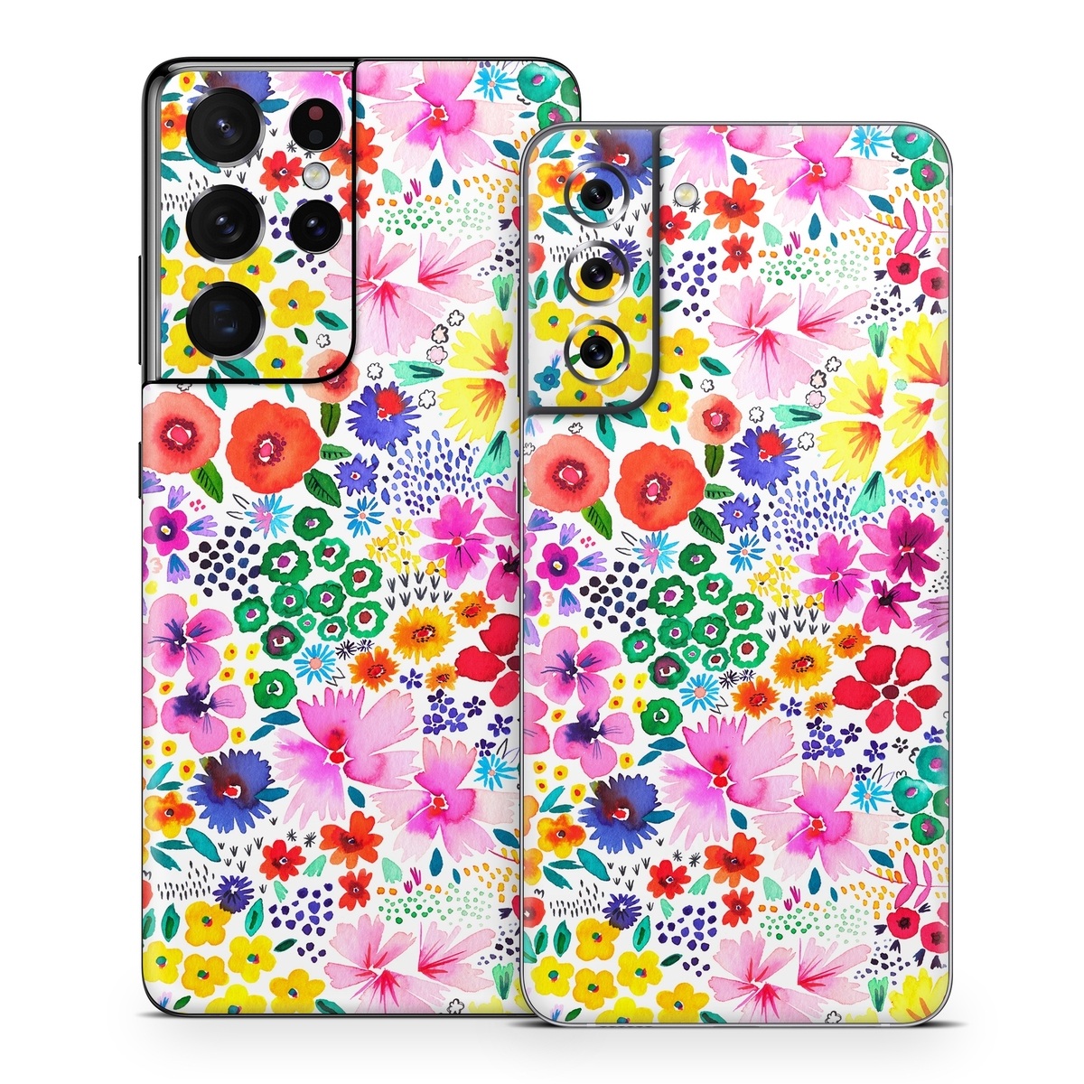 Samsung Galaxy S21 Series Skin design of Colorfulness, Flower, Pink, Art, Magenta, Pattern, Creative arts, Petal, Symmetry, Electric blue, with white, pink, green, red, blue, purple, yellow, orange colors