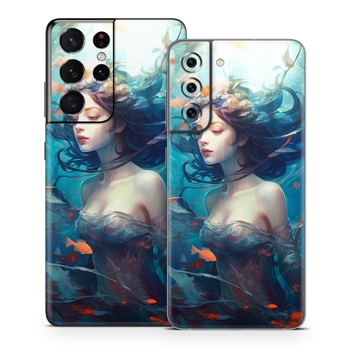 Samsung Galaxy S21 Series Skin design of Azure, Organism, Aqua, Art, Electric blue, Cg artwork, Visual arts, Graphics, Pattern, Painting, with red, blue, yellow, orange, white, black colors
