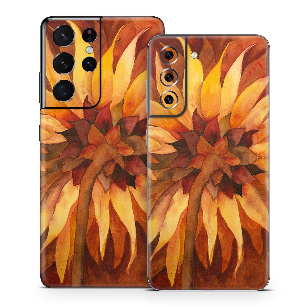 Samsung Galaxy S21 Series Skin design of Sunflower, Flower, sunflower, Yellow, Painting, Plant, Petal, Still life photography, Flowering plant, Still life, with yellow, brown, orange colors