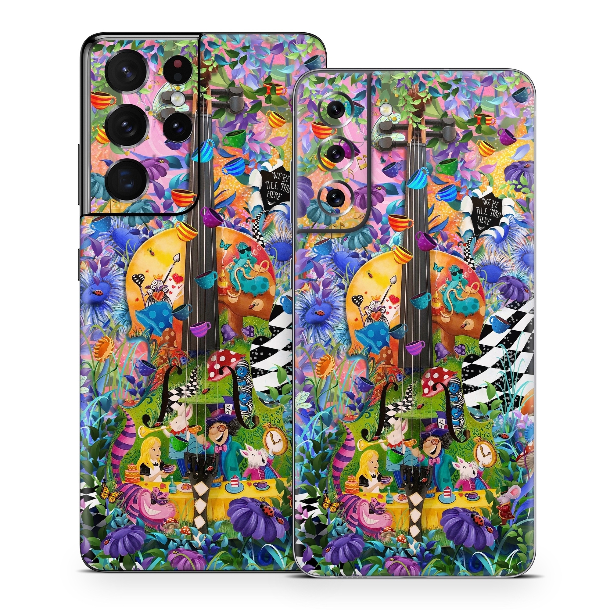 Samsung Galaxy S21 Series Skin design of Textile, Organism, Painting, Art, Pattern, Creative arts, Electric blue, Visual arts, Graphics, Illustration, with purple, blue, white, black, yellow, orange, green, pink, brown, red colors