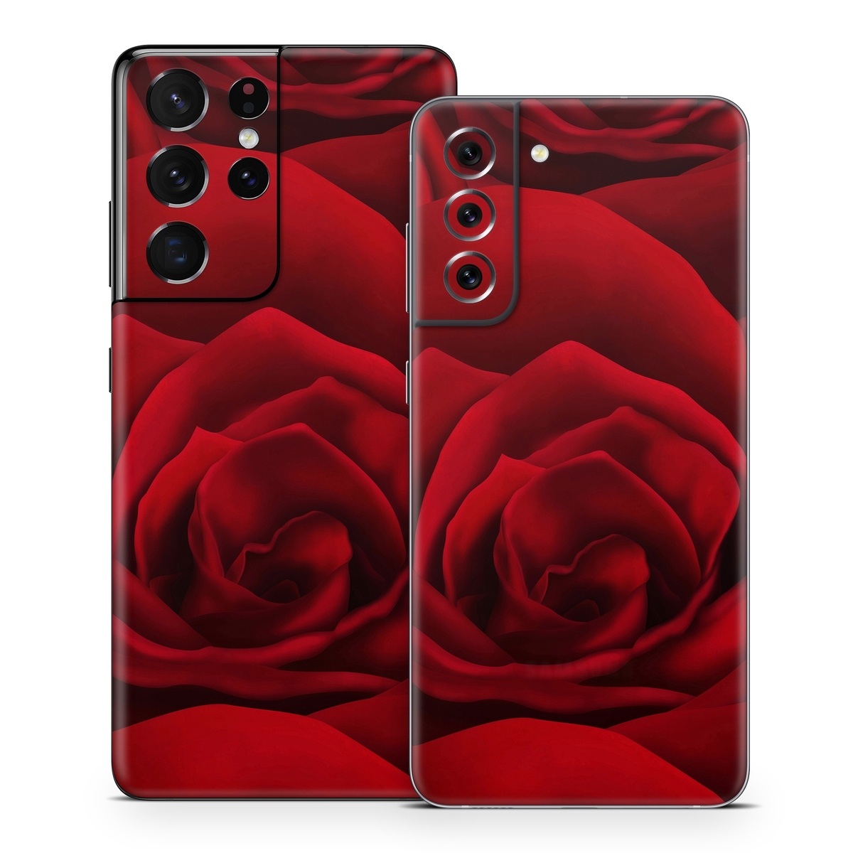 Samsung Galaxy S21 Series Skin design of Red, Garden roses, Rose, Petal, Flower, Nature, Floribunda, Rose family, Close-up, Plant, with black, red colors