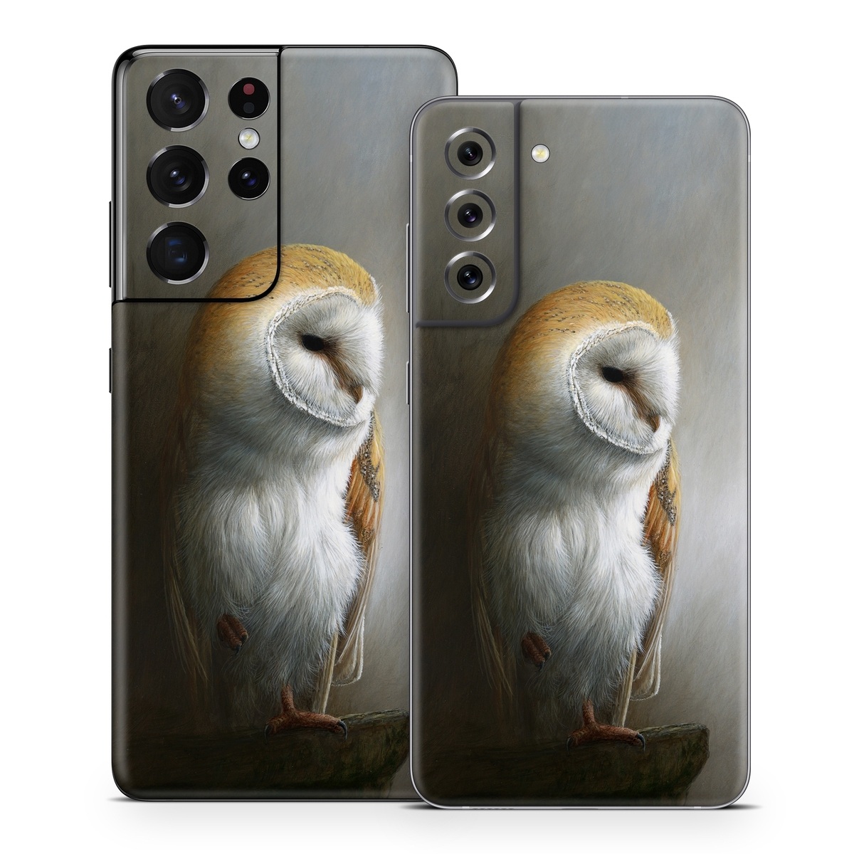 Samsung Galaxy S21 Series Skin design of Barn owl, Owl, Bird, Bird of prey, Beak, Wildlife, with yellow, white, orange, brown colors