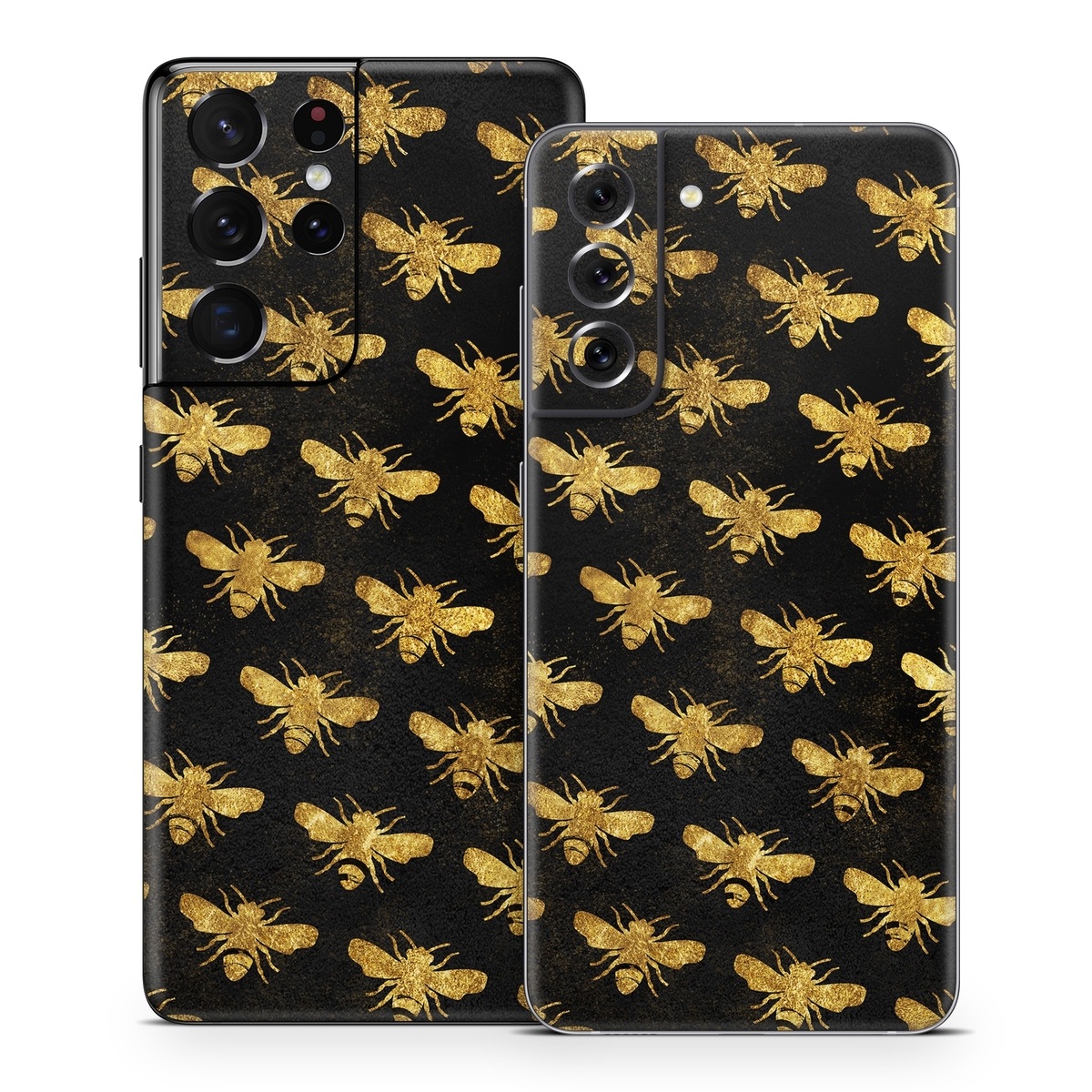 Samsung Galaxy S21 Series Skin design of Pattern, Yellow, Flower, Design, Plant, Wildflower, Textile, Metal, with black, yellow colors