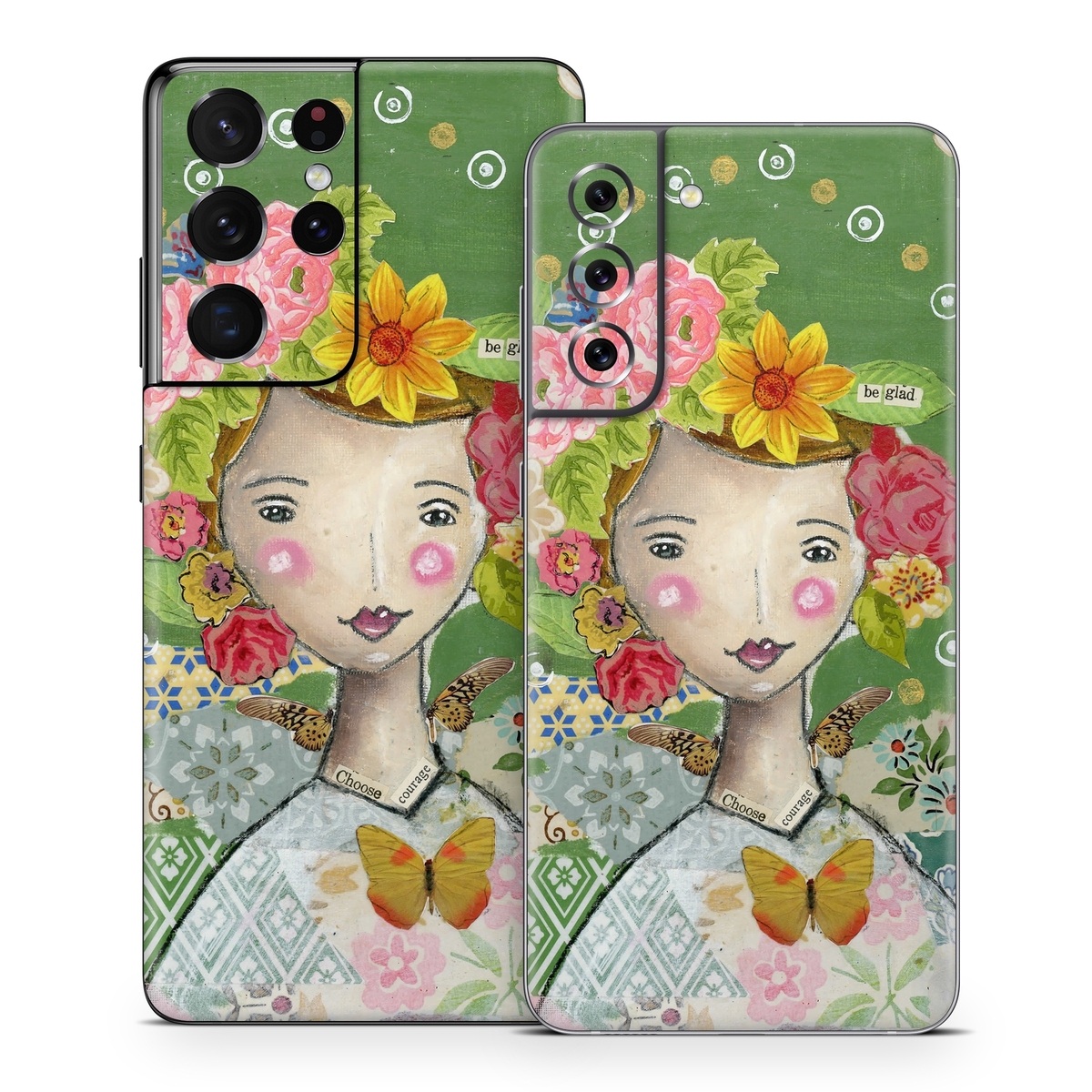 Samsung Galaxy S21 Series Skin design of Watercolor paint, Illustration, Art, Painting, Plant, Flower, Visual arts, Paint, Child art, Acrylic paint, with green, pink, red, orange, white, blue, brown colors