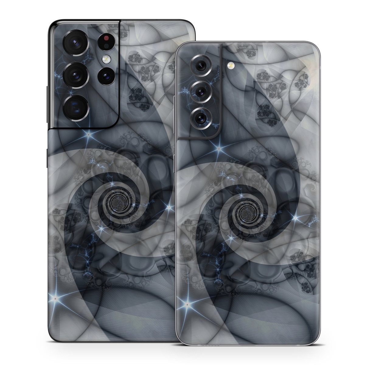 Samsung Galaxy S21 Series Skin design of Eye, Drawing, Black-and-white, Design, Pattern, Art, Tattoo, Illustration, Fractal art, with black, gray colors