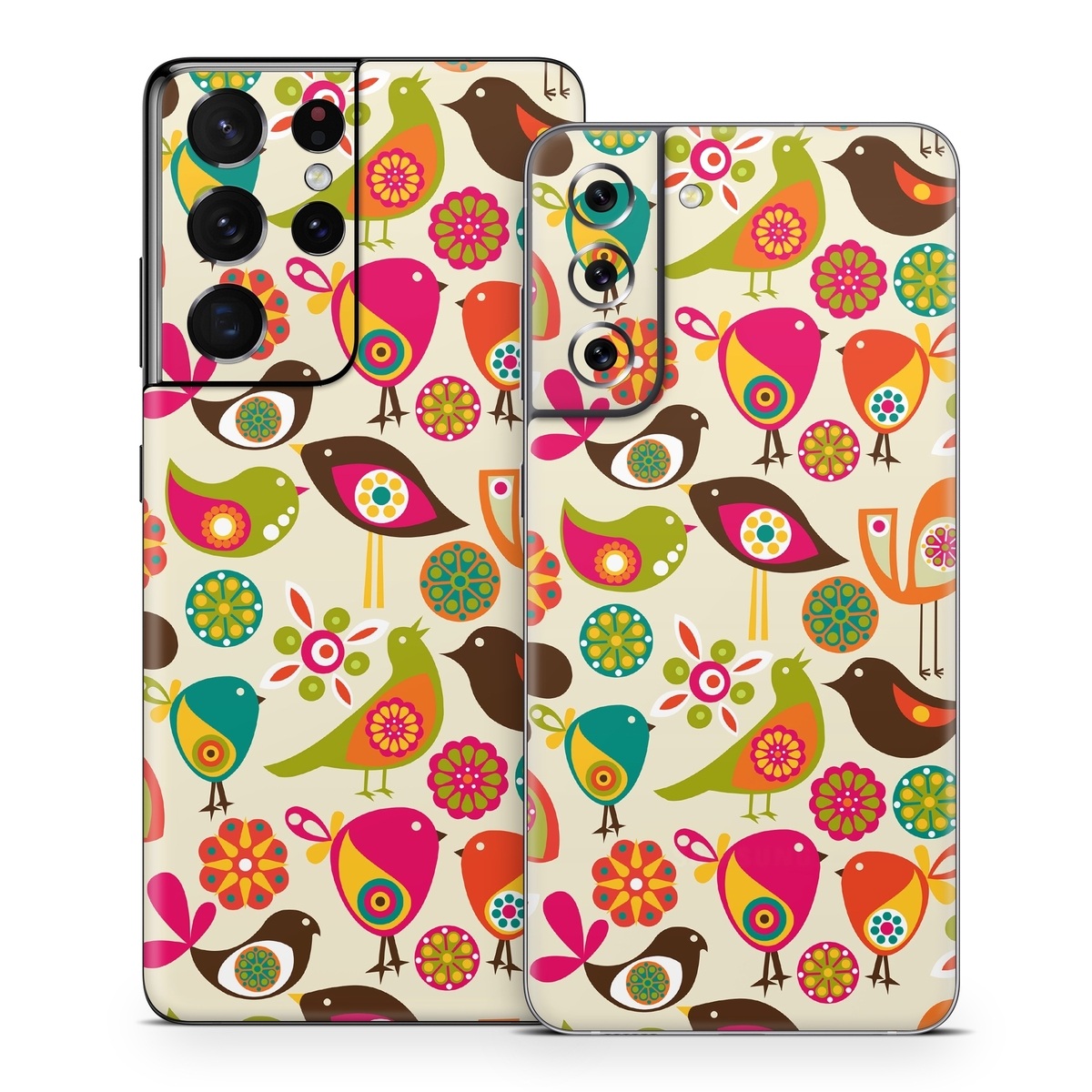 Samsung Galaxy S21 Series Skin design of Pattern, Visual arts, Wrapping paper, Design, Clip art, Textile, Motif, Sticker, Graphics, with yellow, pink, orange, green, brown, blue colors