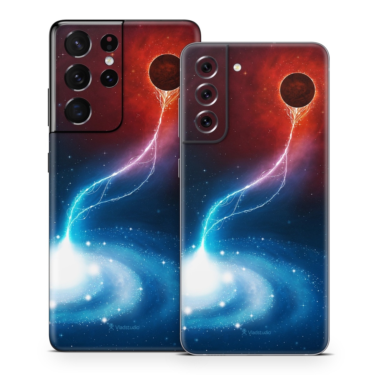 Samsung Galaxy S21 Series Skin design of Outer space, Atmosphere, Astronomical object, Universe, Space, Sky, Planet, Astronomy, Celestial event, Galaxy, with blue, red, black colors