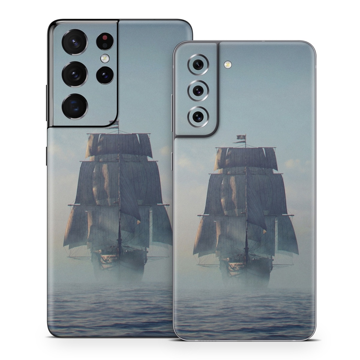 Samsung Galaxy S21 Series Skin design of Atmospheric phenomenon, Vehicle, Mode of transport, Watercraft, Ship, Sea, with white, blue, black, gray colors