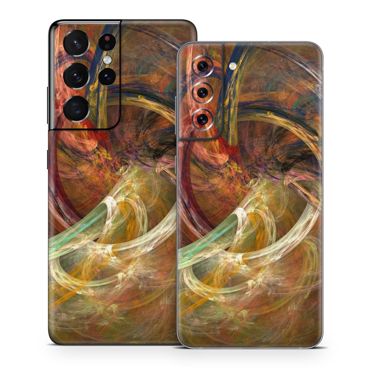 Samsung Galaxy S21 Series Skin design of Fractal art, Art, Painting, Visual arts, Modern art, Graphics, Artwork, Stock photography, Circle, Space, with brown, red, yellow, orange, green colors
