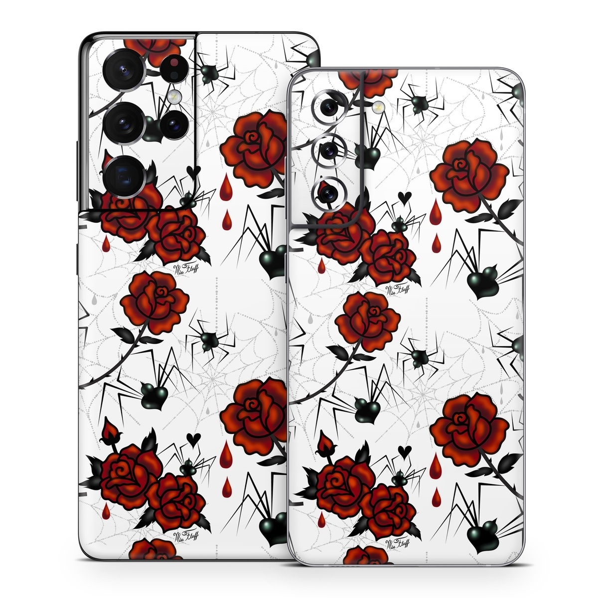 Samsung Galaxy S21 Series Skin design of Red, Pattern, Flower, Plant, Design, Floral design, Petal, Coquelicot, Wildflower, Rose, with black, white, red colors