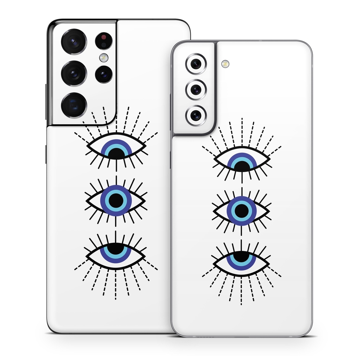Samsung Galaxy S21 Series Skin design of Eyebrow, Eyelash, Iris, Art, Font, Circle, Electric blue, Symmetry, Illustration, Graphics, with black, white, blue, purple colors