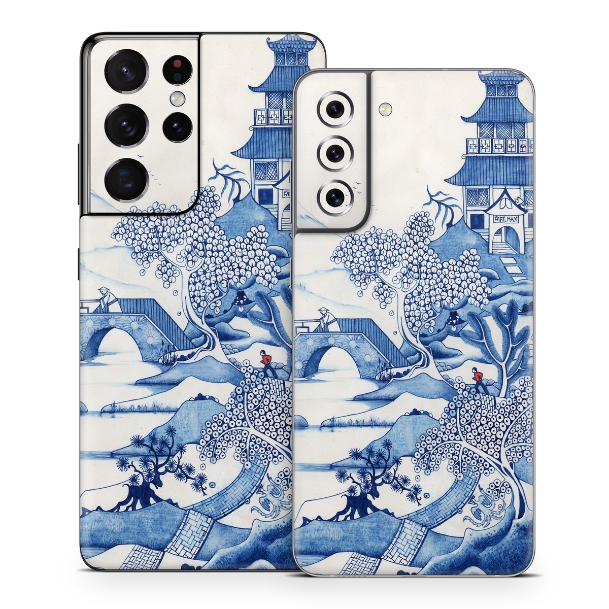 Samsung Galaxy S21 Series Skin design of Blue, Blue and white porcelain, Winter, Christmas eve, Illustration, Snow, World, Art, with blue, white colors