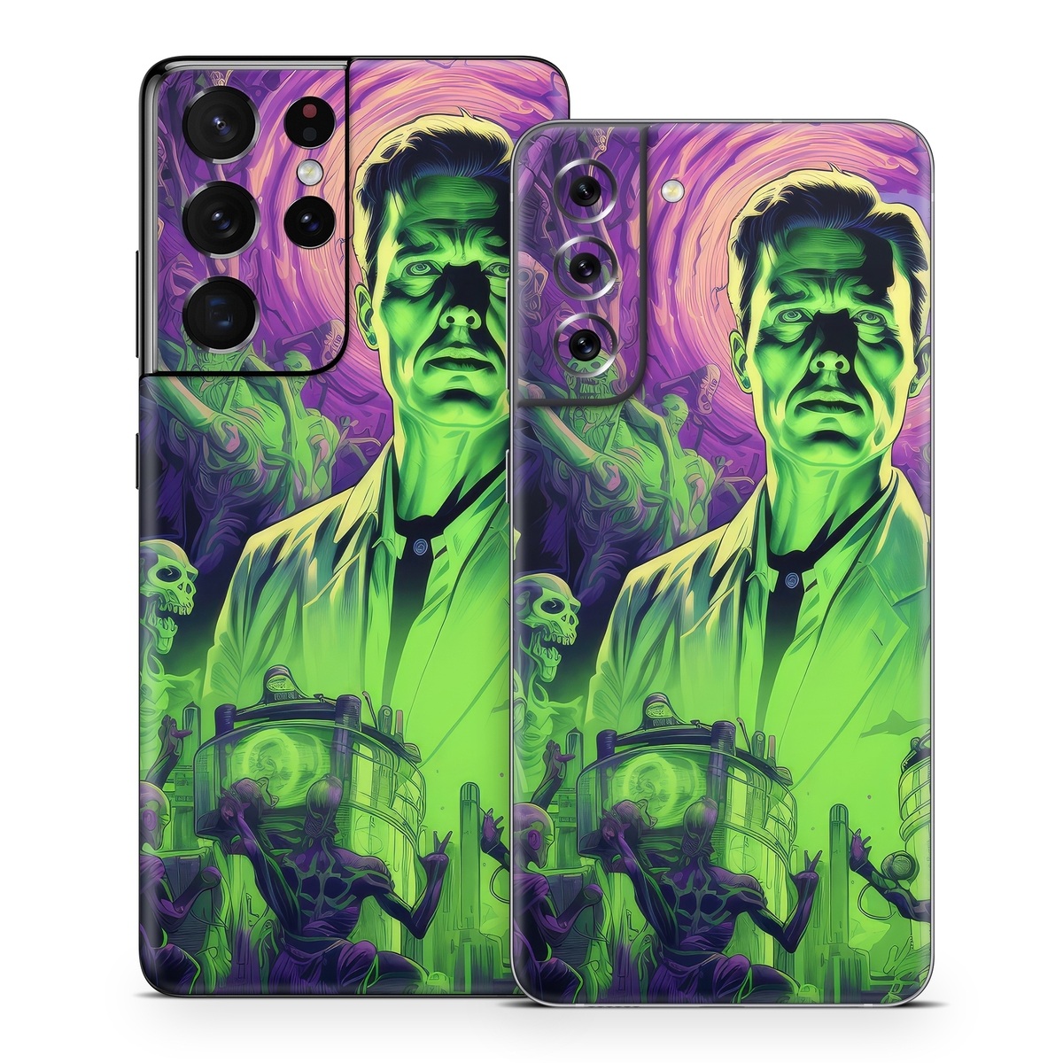Samsung Galaxy S21 Series Skin design of Art, Cool, Fictional character, Illustration, Painting, Electric blue, Visual arts, Artist, Event, Drawing, with black, green, purple colors