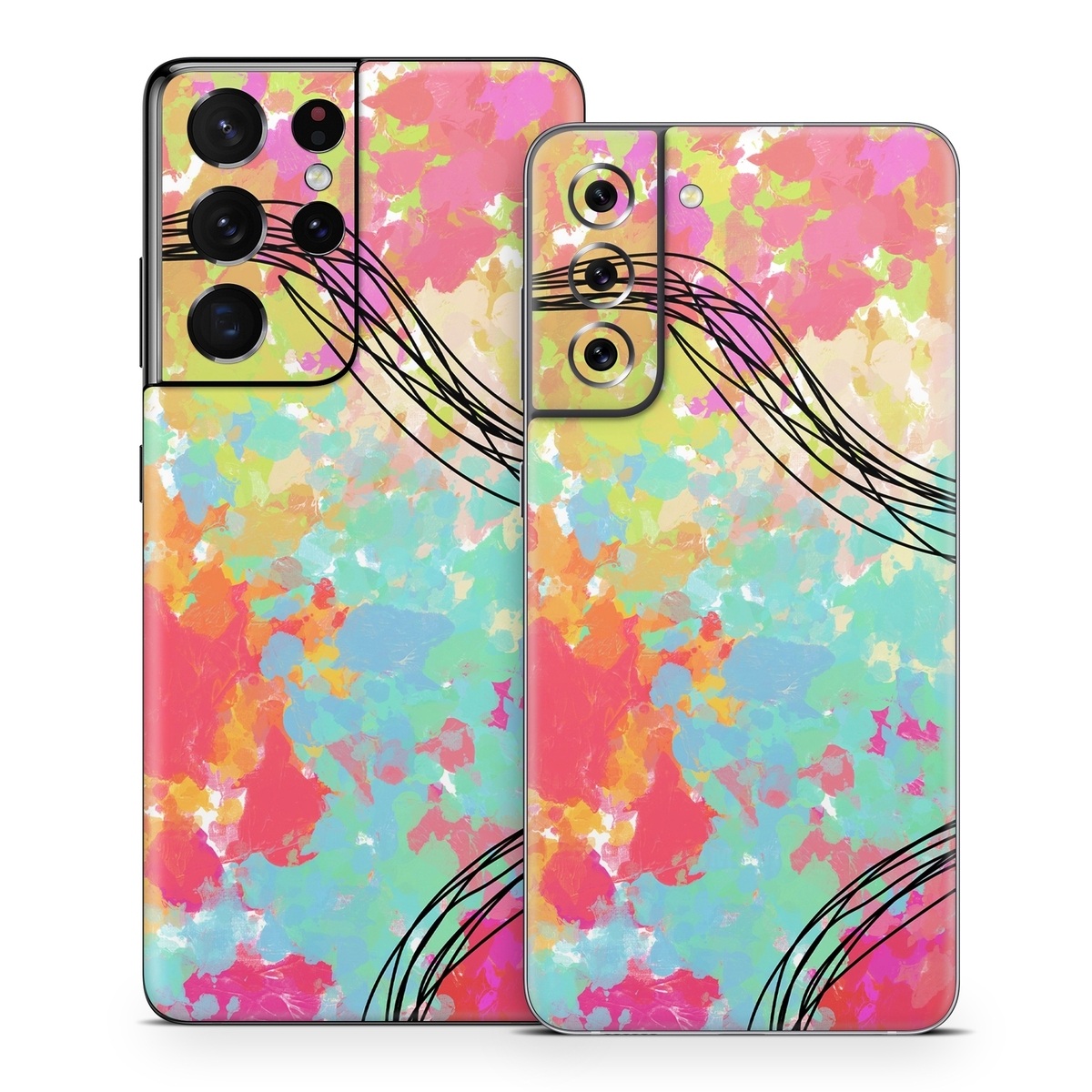Samsung Galaxy S21 Series Skin design of Pattern, Line, Graphic Design, Design, Visual Arts, Art, Plant, Wallpaper, Illustration, Cg Artwork, with black, white, red, pink, blue, green, yellow, orange, brown colors